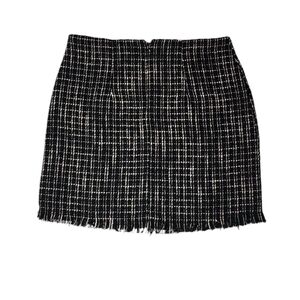 Christian Siriano Womens Black‎ and Cream Grid Plaid Slit Hem Mini Skirt Size M